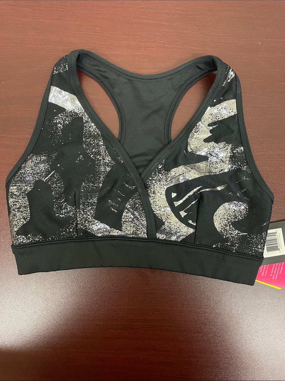 Zumba Black Silver Patterned Racerback Sports Bralette | Size: Small